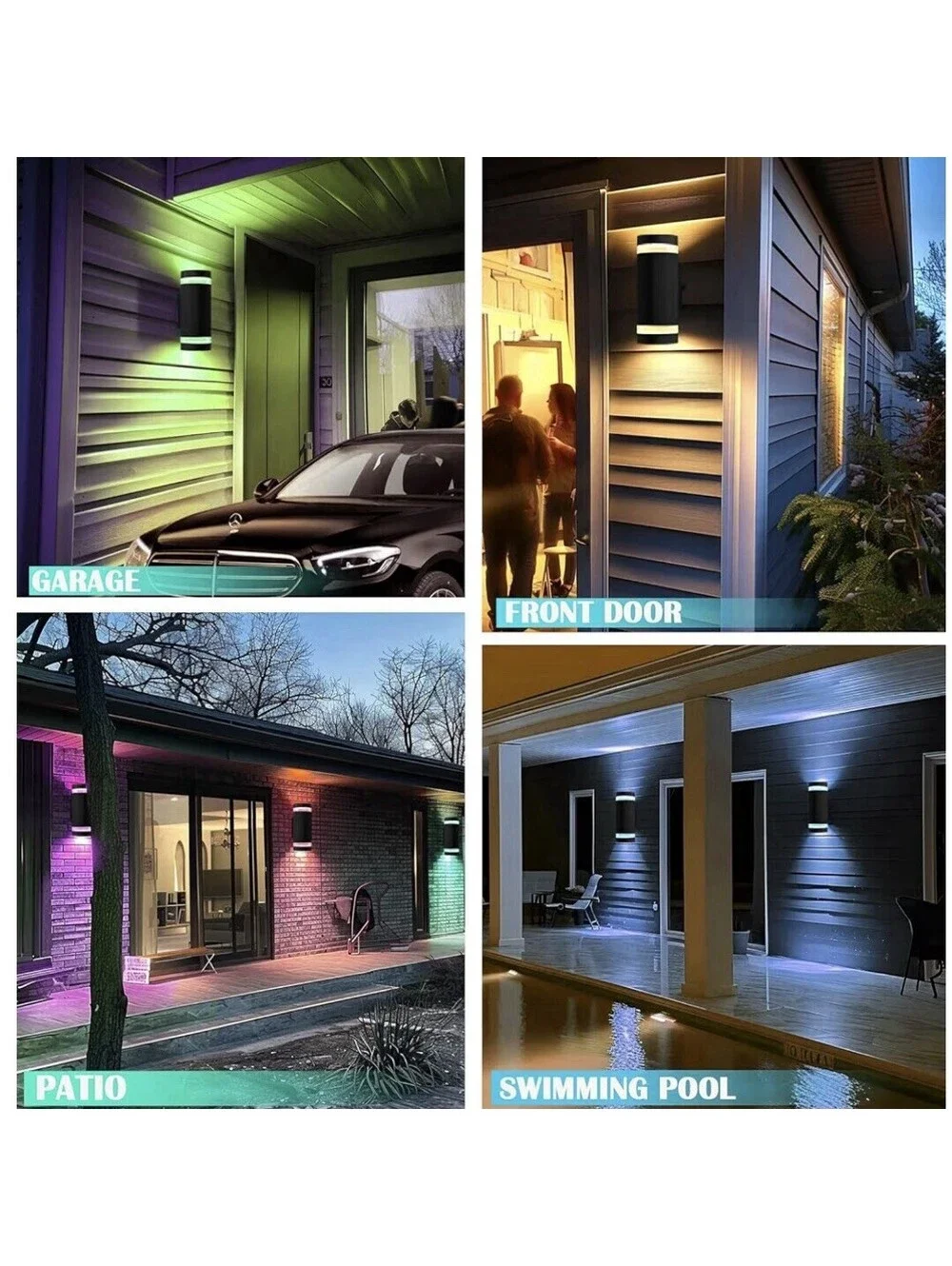 Color Changing RGB Outdoor Wall Lights - 2 Pack Modern Exterior Sconces